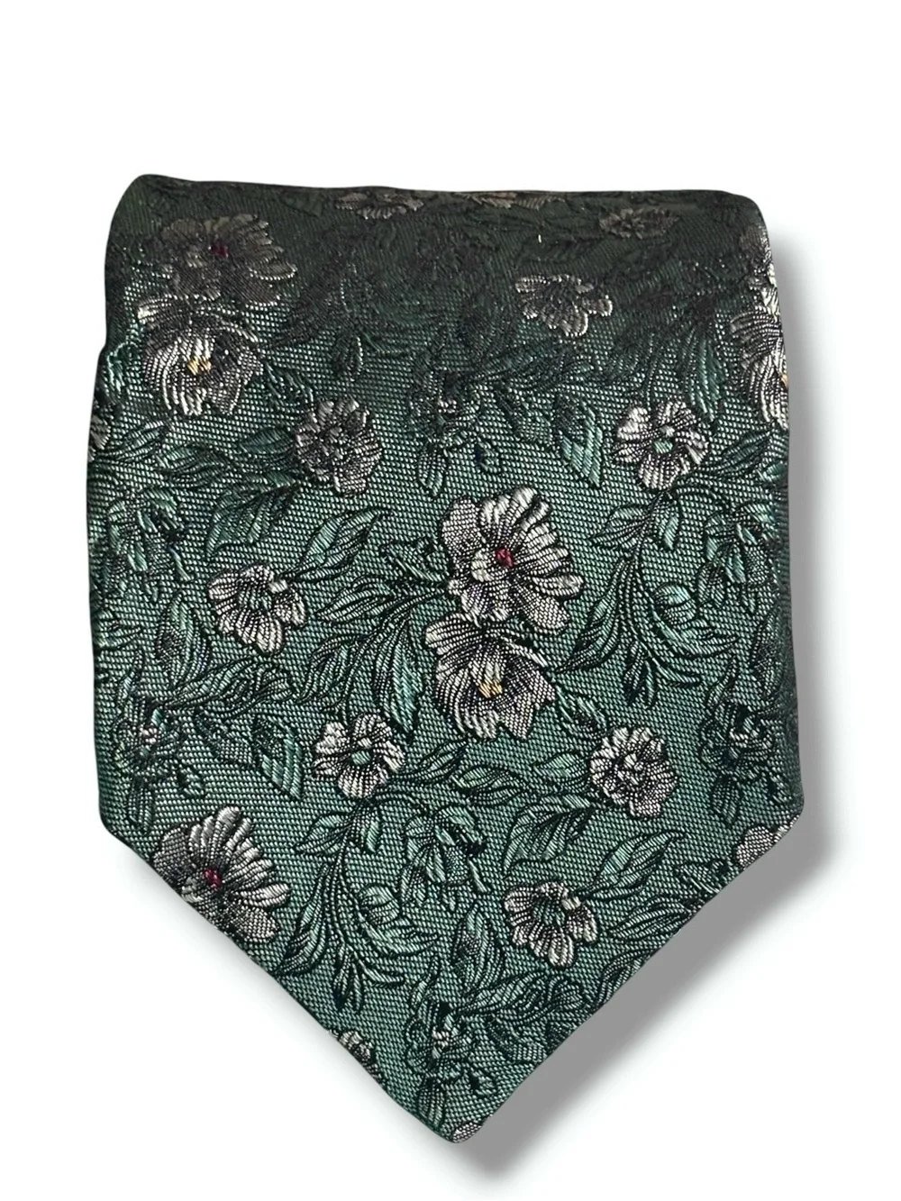 GIVENCHY Green Floral Woven Silk Tie VINTAGE